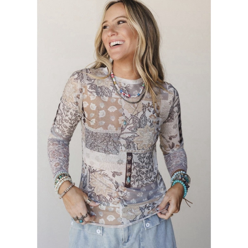 Three Bird Nest Long Sleeve Shirt Nest Perfect Match Layering Top Mesh Sheer L